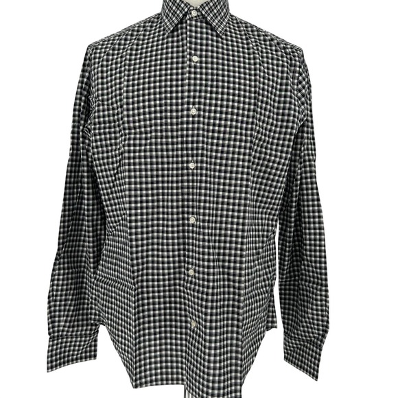 Vince Other - Mens Black Gingham Cotton Long Sleeve Button Up Collared Dress Shirt L Workwear